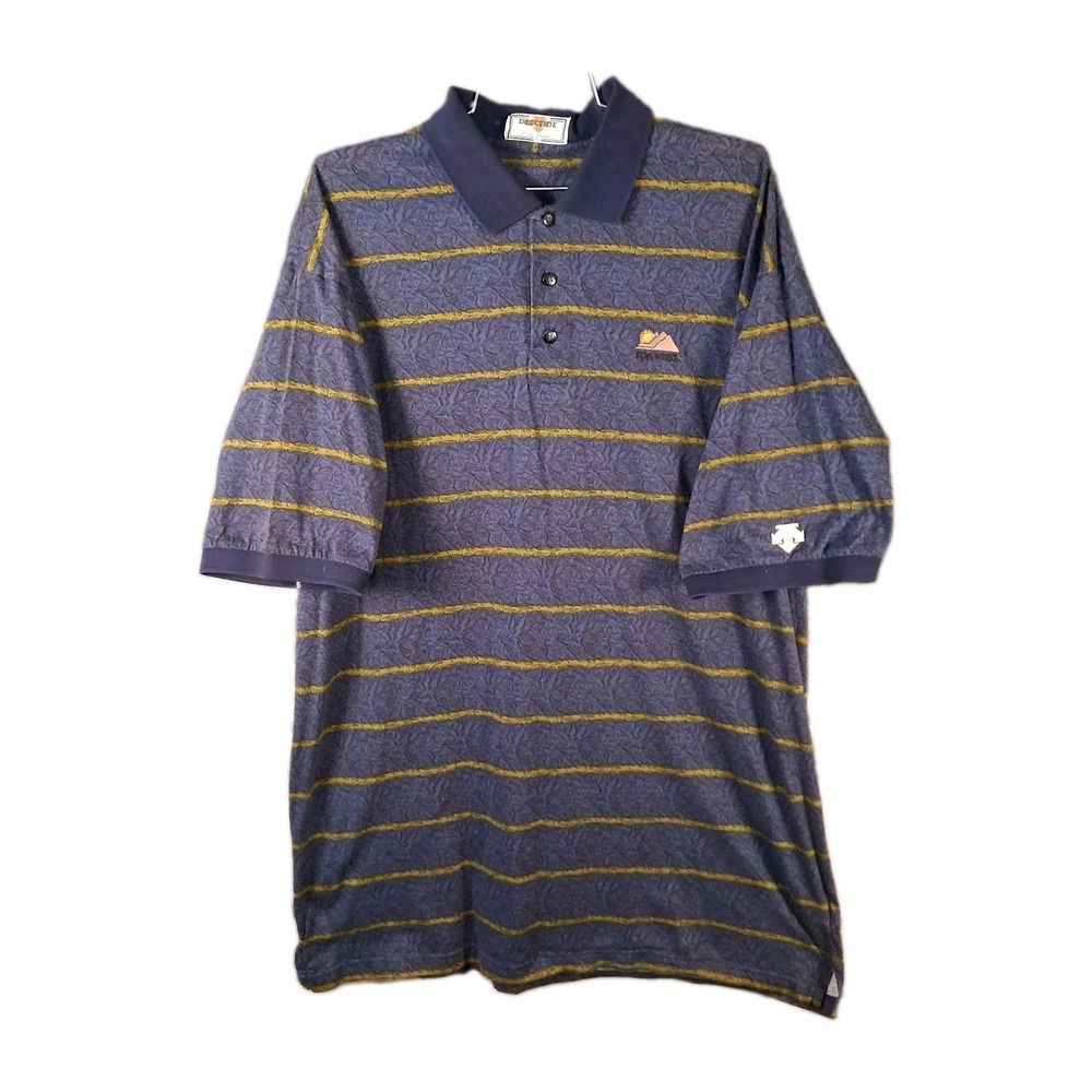 Descente Polo PGA West Golf Course Blue- Gold Stripe Shirt Men's  Size Large